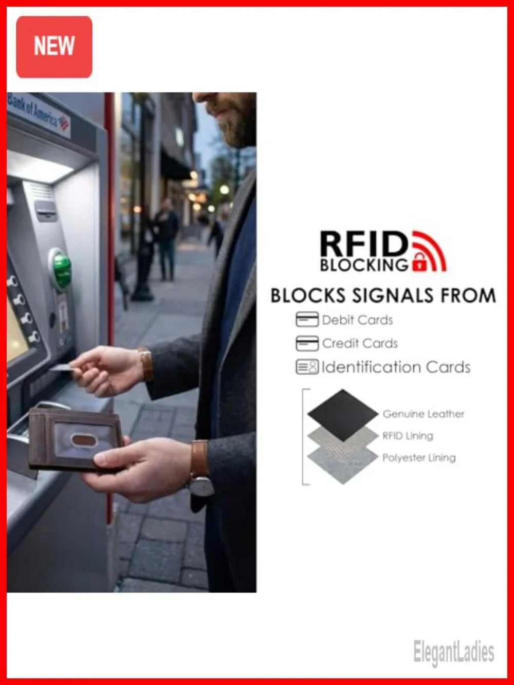 Genuine Leather Slim RFID Card Holder 7 Slots ID Window